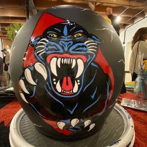 Hand Painted Black Panther Lightning Bolt Biltwell Bonanza Moto Helmet Size M